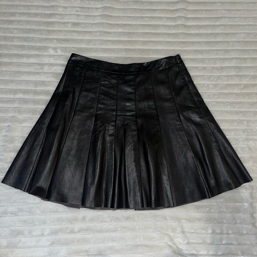 NEW Leather Halogen Pleated Mini Skirt in Brown Hazelnut Size 8